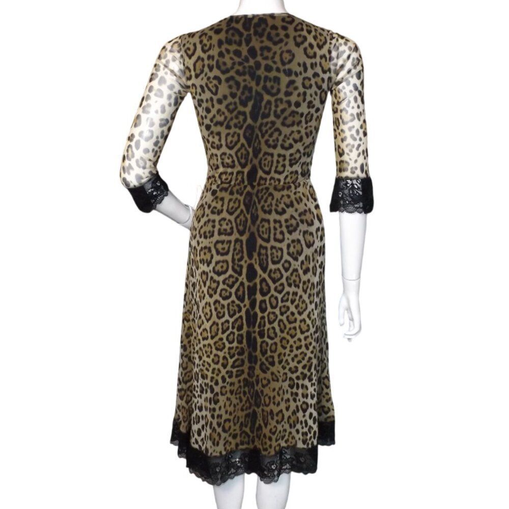 FUZZI/JEAN PAUL GAULTIER Dress, S, Leopard print, Mesh, Asym Lace hem, Animal - Picture 6 of 13